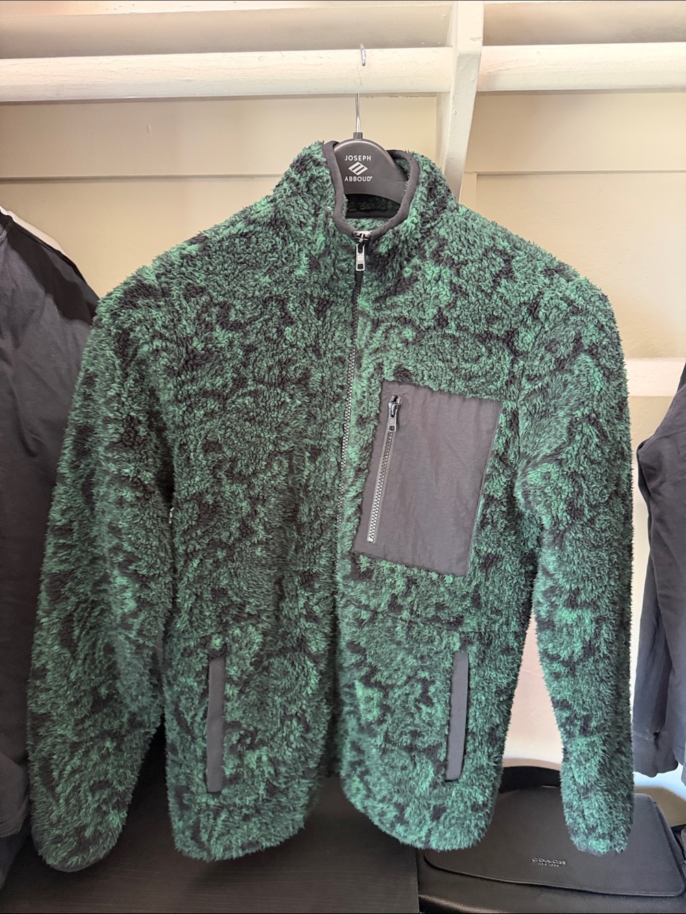 Faux-Sherpa Full-Zip Jacket in Forest Green